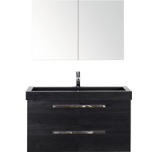 Koupelnový nábytkový set Sanox Seville barva čela dub černý ŠxVxH 101 x 170 x 45,5 cm s umyvadlem z přírodního kamene a zrcadlovou skříňkou