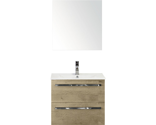 Koupelnový nábytkový set Sanox Seville barva čela dub přírodní ŠxVxH 61 x 170 x 46 cm s keramickým umyvadlem a zrcadlovou skříňkou