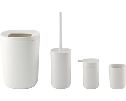 Koupelnová sada skládající se z odpadkového koše, WC sady, dávkovače mýdla a kelímku na zubní kartáčky