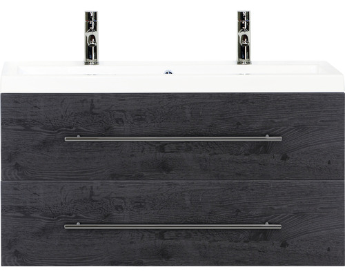 Koupelnový nábytkový set Sanox Straight barva čela black oak ŠxVxH 100 x 55 x 40 cm s dvojitým umyvadlem z minerální litiny