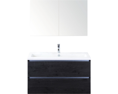 Koupelnový nábytkový set Sanox Vogue barva čela black oak ŠxVxH 101 x 170 x 41 cm s keramickým umyvadlem a zrcadlovou skříňkou