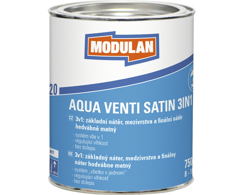 Barevný lak Modulan Aqua Venti Satin 3in1 hedvábně matný RAL3000 Ohnivě červená 0,75 l