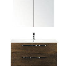 Koupelnový nábytkový set Sanox Seville barva čela tabacco ŠxVxH 101 x 170 x 46 cm s keramickým umyvadlem a zrcadlovou skříňkou