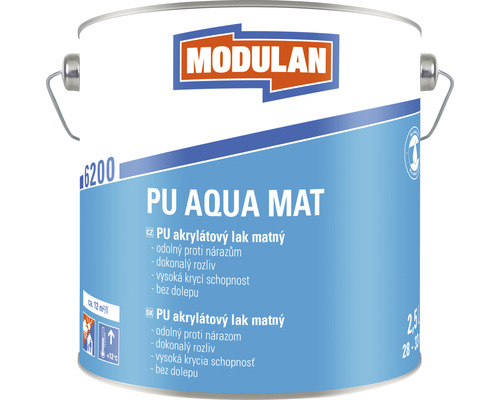 Barevný lak Modulan PU Aqua Mat matný RAL9010 Bílá 2,5 l Kbelík polyuretanové akrylátové barvy matný