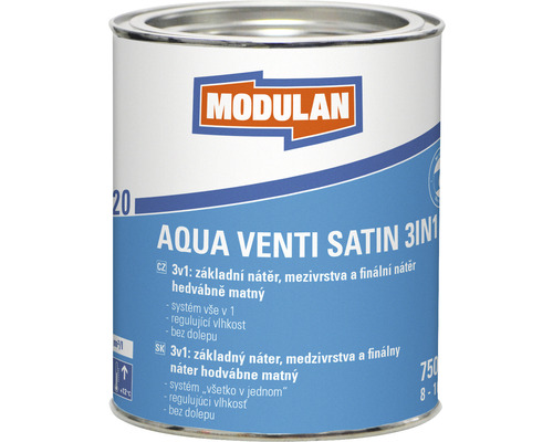 Barevný lak Modulan Aqua Venti Satin 3in1 hedvábně matný Bílá 0,75 l