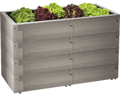 Vyvýšený záhon JUWEL Timber zástrčný 130 x 80 x 60 cm plastový nordic wood Vyvýšený záhon z plastu osázený salátem