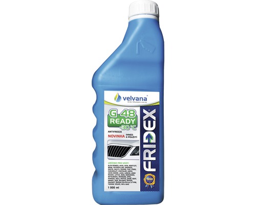 Mrazuvzdorná chladící kapalina Fridex G 48 Ready, -30°C, 1 l Chladicí kapalina G-48 připravená k použití do -30 stupňů v modré láhvi o objemu 1000 mililitrů