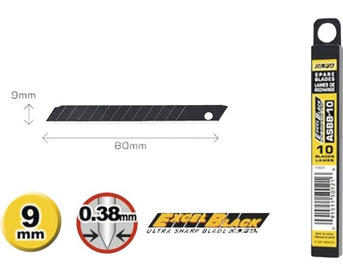 Obrázek ulamovacího nože o délce 80 mm a šířce 9 mm a balení 10 náhradních čepelí