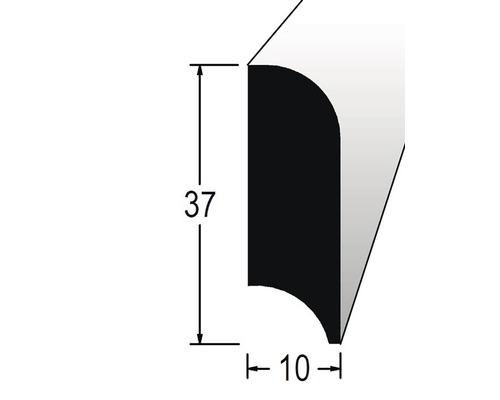 Podlahová lišta nastavovaná 10 x 37 x 2400 mm dub Technický výkres čtvrtkruhového profilu s rozměry