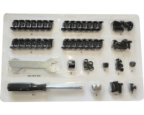 Sada šroubů, matic a nářadí v plastovém obalu