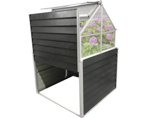 Zvýšený záhon skleník s květinami