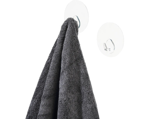 Šedý ručník na průhledném háčku s přísavkou