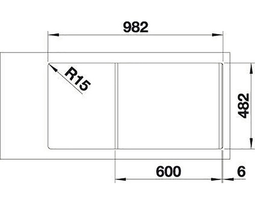 Technický výkres dřezu s rozměry
