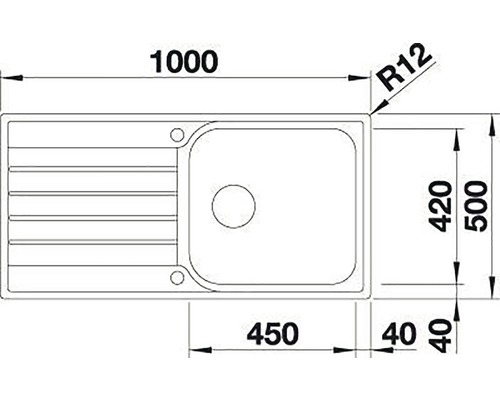 Nákres dřezu s rozměry