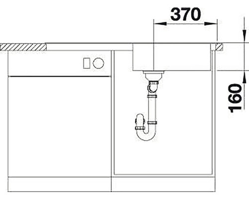Nákres dřezu o rozměrech 370 a 160.