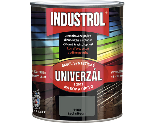 Univerzální barva Industrol S2013 Email syntetický na kov a dřevo 1100 šeď střední 0,75 l Univerzální barva Industrol S2013 Email syntetický na kov a dřevo 1100 šeď střední 0,75 l