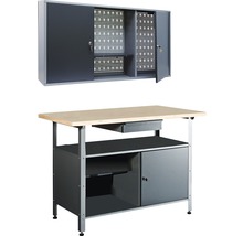 Dílenská sestava šedá 1200x600 mm, 2-dílna, pracovní stůl a nástěnná skříňka-thumb-0