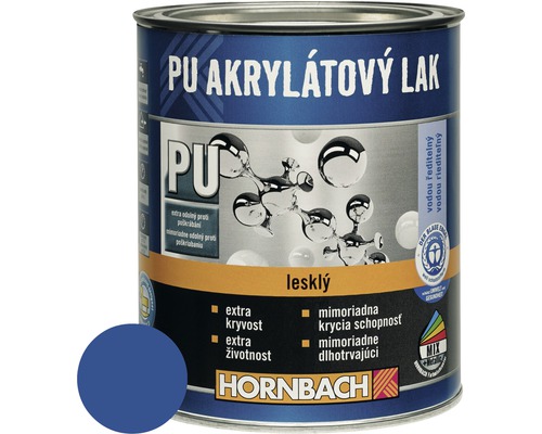 Barevný lak Hornbach PU akrylátový na vodní bázi 0,375 l enciánová modř lesk