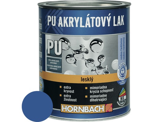 Barevný lak Hornbach PU akrylátový na vodní bázi 0,75 l enciánová modř lesk