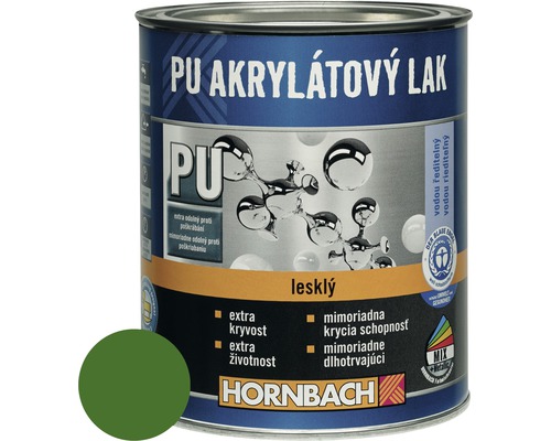 Barevný lak Hornbach PU akrylátový na vodní bázi 0,75 l listová zelená lesk-0