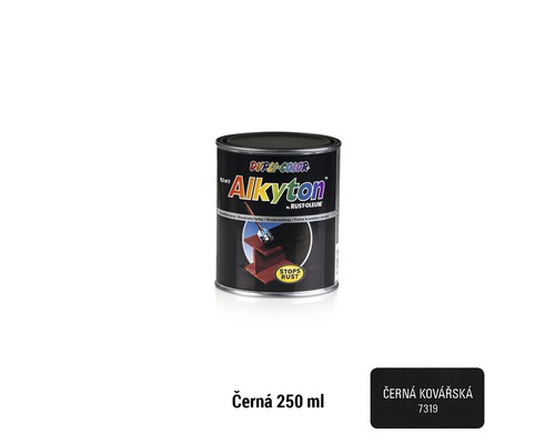 Barva na kov rez i dřevo DUPLI-COLOR Alkyton 7319 kovářská černá 250 ml Barva na ochranu proti korozi Alkyton, plechovka 250 ml