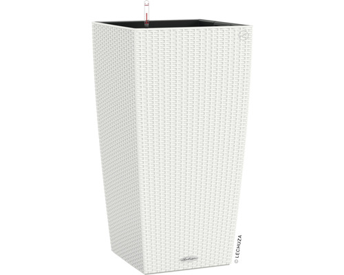 Vysoký, bílý květináč se zavlažovacím systémem