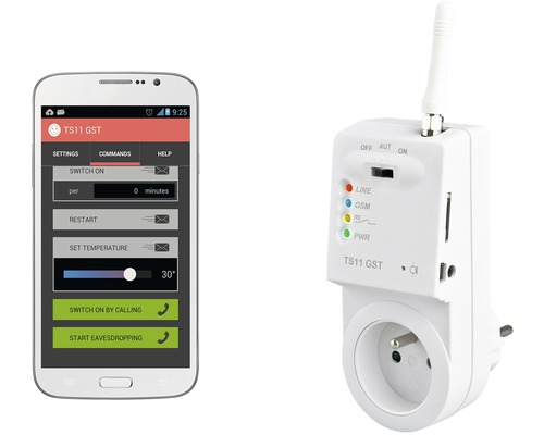 Obrázek smartphonu s aplikací pro ovládání zásuvky