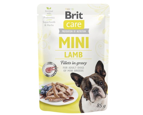Kapsička pro psy Brit Care Mini LAMB filety ve šťávě 85 g Brit Care Mini Jehněčí krmivo pro psy v 85gramovém sáčku