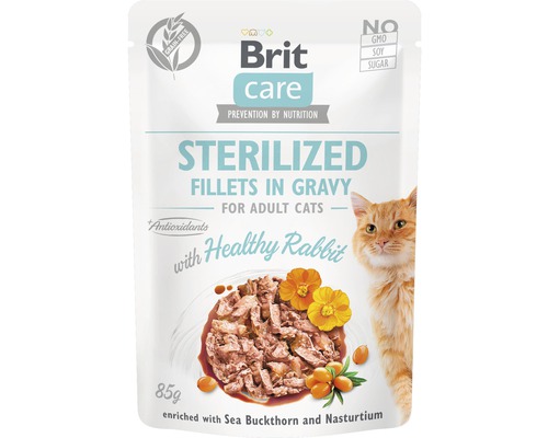 Kapsička pro kočky Brit Care Cat for Sterilized 85 g Brit Care krmivo pro kastrované kočky s králíkem pro dospělé kastrované kočky, 85 gramů
