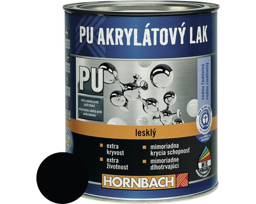 Barevný lak Hornbach PU akrylátový na vodní bázi 0,375 l černá lesk