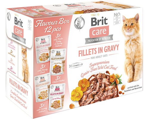 Kapsička pro kočky Brit Care Cat box 12x 85 g (4x3 ks) Brit Care Multipack mokrého krmiva pro dospělé kočky, 12 kusů