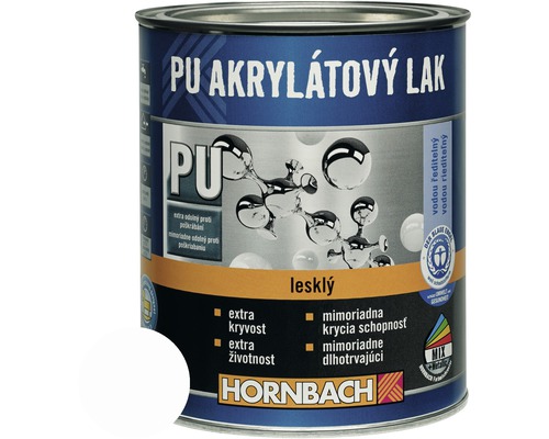Barevný lak Hornbach PU akrylátový na vodní bázi 0,375 l čistě bílá lesk-0