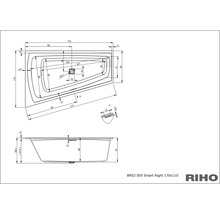 Technický výkres vany, model BR03 Still Smart Right, 170x110 cm, s rozměry