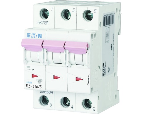 Jistič Eaton 286601 3P, C, 16A, 6KA Třífázový jistič Eaton