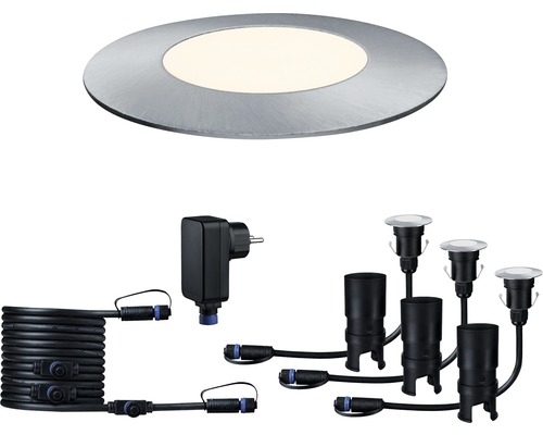LED venkovní vestavné osvětlení Paulmann 93697 Plug and Shine Floor Mini Set IP65 3x2,5W 3x95lm 3000K stříbrné