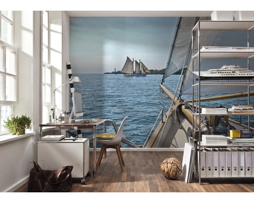 Kancelář s fototapetou plachetnice na moři