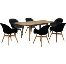 Zahradní stůl se šesti židlemi z dřeva a plastu