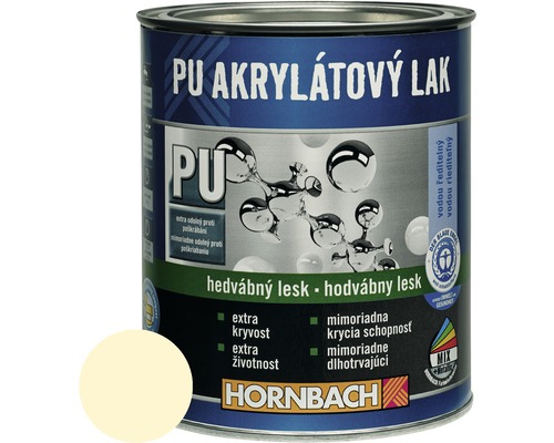 Barevný lak Hornbach PU akrylátový na vodní bázi 0,75 l světlá slonová kost hedvábný lesk