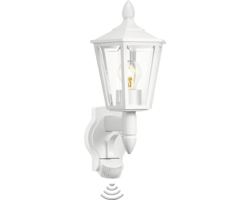 Venkovní nástěnné svítidlo Steinel L 15 S WS IP44 E27 60 W bílé se senzorem pohybu Bílé venkovní nástěnné svítidlo se senzorem pohybu ve stylu lucerny