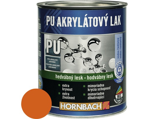 Barevný lak Hornbach PU akrylátový na vodní bázi 0,75 l inezit oranžová hedvábný lesk