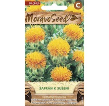 Balení semen světlice barvířské od společnosti Moravo Seed s ilustrací květů