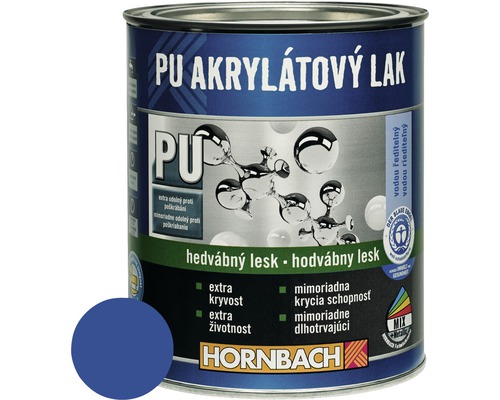 Barevný lak Hornbach PU akrylátový na vodní bázi 0,375 l enciánová modř hedvábný lesk