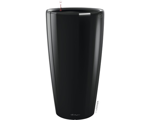 Vysoký, černý květináč od společnosti Lechuza