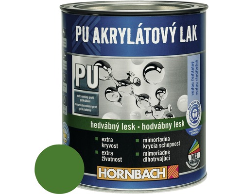 Barevný lak Hornbach PU akrylátový na vodní bázi 0,75 l listová zelená hedvábný lesk