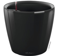 Černý květináč s ukazatelem hladiny vody