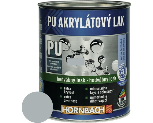 Barevný lak Hornbach PU akrylátový na vodní bázi 0,75 l stříbrošedá hedvábný lesk