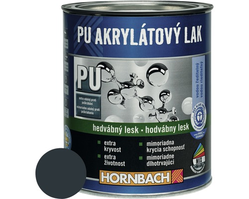 Barevný lak Hornbach PU akrylátový na vodní bázi 0,375 l šedá antracit hedvábný lesk-0