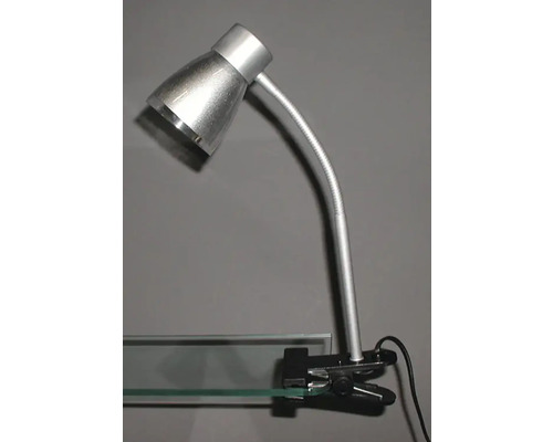 Stříbrná klipsová lampa s flexibilním ramenem