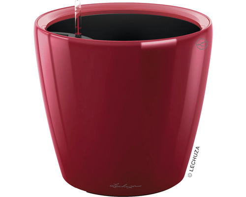 Červený květináč se zavlažovacím systémem