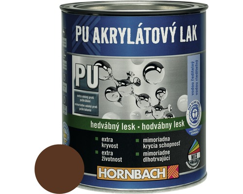 Barevný lak Hornbach PU akrylátový na vodní bázi 0,75 l ořechově hnědá hedvábný lesk